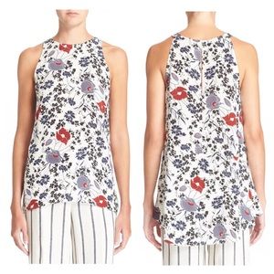 THEORY Kalstinn Sleeveless Floral Print Silk Top Sz S
